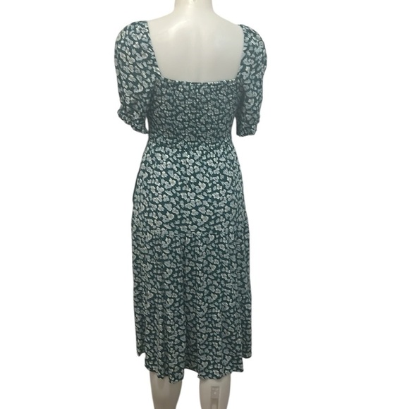 Abercrombie & Fitch green floral short sleeve smocked midi dress Medium - Picture 3 of 13